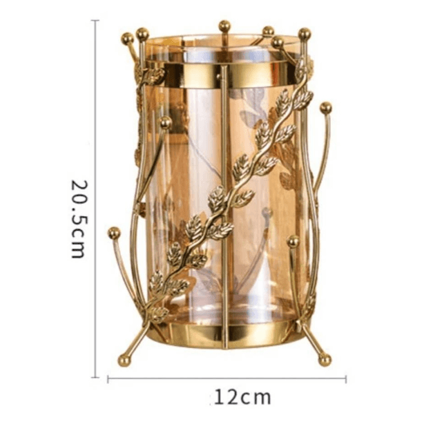 Leaf Design Candle Holder With Large Glass