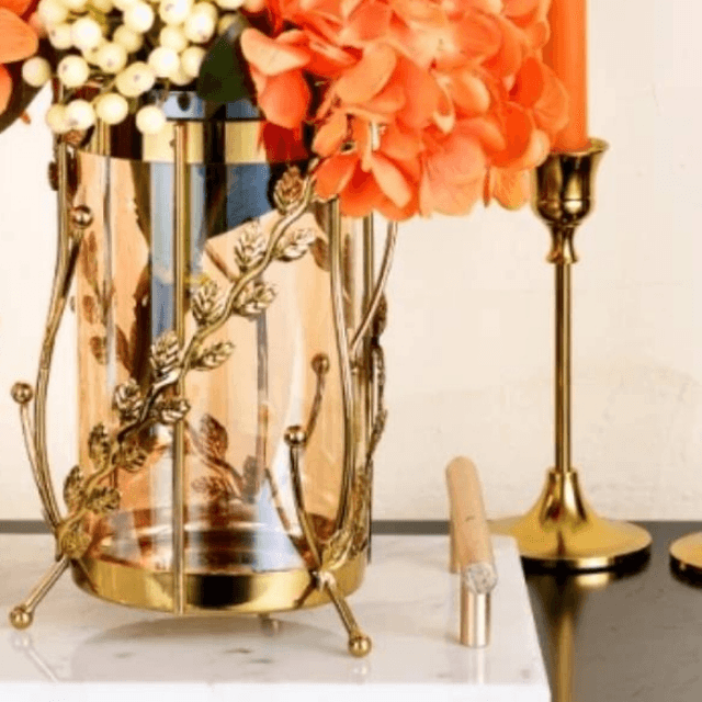 Leaf Design Candle Holder With Large Glass